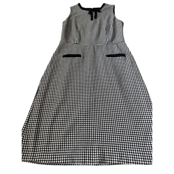 Talbots‎ Tipped Ponte Tie Neck Houndstooth Sheath Dress Black Size 6 - Picture 11 of 12